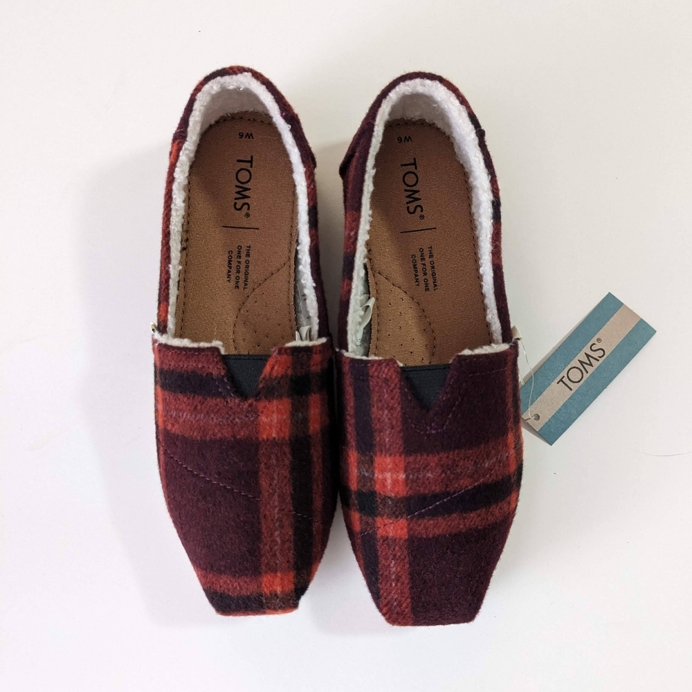 NWT Toms - Red Plaid with Faux Shearling 6